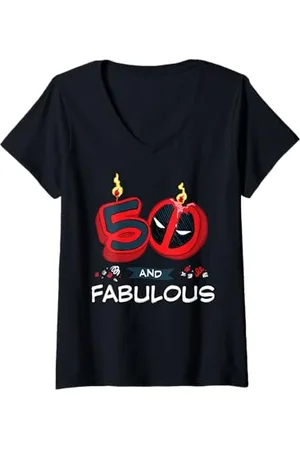 Marvel Damen Deadpool 50th Birthday Party "50 and Fabulous" Funny T-Shirt mit V-Ausschnitt