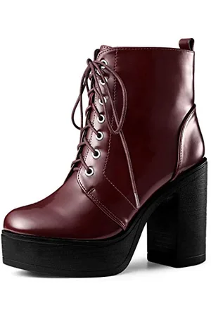 Allegra K Damen-Kampfstiefel zum Schnüren mit klobigem Plateau und hohem Absatz 40