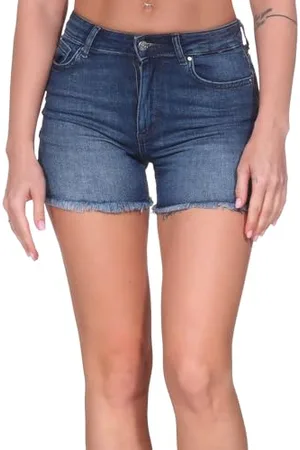 ONLY Damen Shorts Kurze Denim Jeans Shorts Knopf und Reißverschluss Sommer Pants, Farben:Dunkelblau, Größe:M