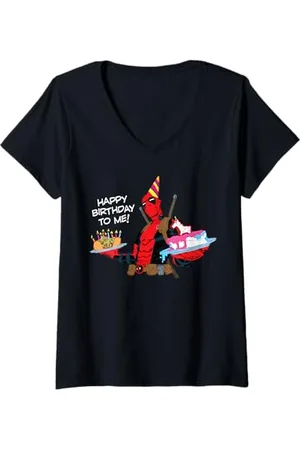 Marvel Damen Deadpool "Happy Birthday to Me!" Funny Birthday Party T-Shirt mit V-Ausschnitt