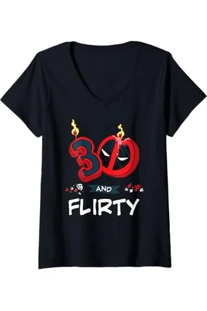 Marvel Damen Deadpool 30th Birthday Party "30 and Flirty" Funny T-Shirt mit V-Ausschnitt