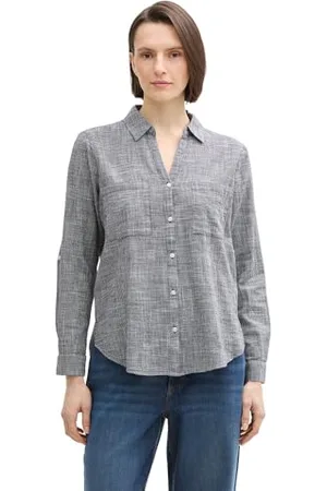 TOM TAILOR Damen 1035247 Bluse mit Brusttaschen aus Baumwolle, 37495-Midnight Navy Blue, 34