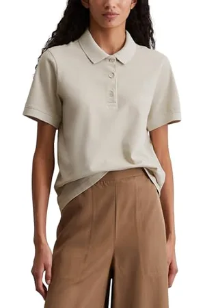 Marc O’ Polo Marc OߴPolo Damen Kurzarm-Poloshirt mit Stretch-Anteil Regular Fit, Cremefarben , L