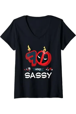 Marvel Damen Deadpool 70th Birthday Party "70 and Sassy" Funny T-Shirt mit V-Ausschnitt