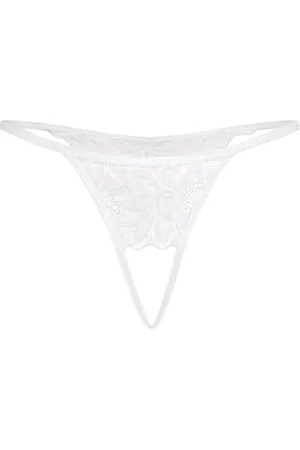 Teyli Damen Ouvert Tanga mit Loch im Schritt - Aus dehnbarer und eleganter Spitze mit ausdrucksstarkem Blumenmotiv - Höschen mit Offenem Schritt - Strings Damen S/M