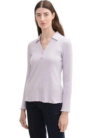 TOM TAILOR Damen RIPP Longsleeve mit Polokragen, , L