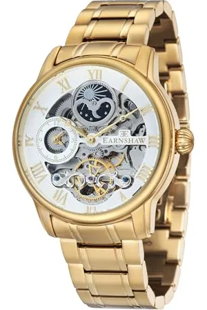 THOMAS EARNSHAW Longitude Herrenuhr mit weißem analogen Zifferblatt und vergoldetem Edelstahlarmband (ES-8006-22)