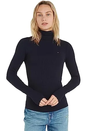 Tommy Hilfiger Damen Pullover Slim Fit Roll Neck Rollkragen, Blau (Desert Sky), M