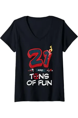 Marvel Damen Deadpool 21st Birthday Party "21 and Tons of Fun" T-Shirt mit V-Ausschnitt