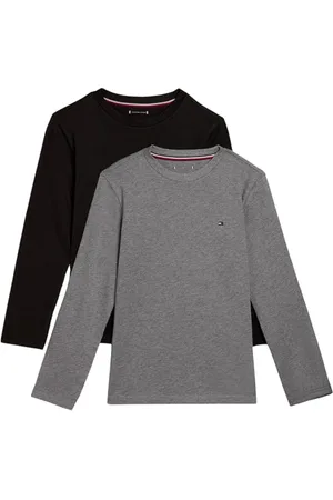 Tommy Hilfiger Jungen 2er Pack Langarmshirts aus Baumwolle, Mehrfarbig (Medium Grey Ht/Black), 4-5 Jahre