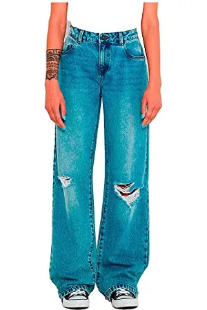 Noisy May Damen Loose Fit Jeans mit Rissen und Löcher Weite Denim Hose NMAMANDA Distressed Pants, Farben:Blau, Größe:29W / 32L, Z-Länge:L32