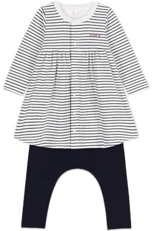 Petit Bateau Baby-Mädchen A06XN Langarmkleid und Leggings, Blanc Marshmallow/Bleu Smoking, 18 Mois
