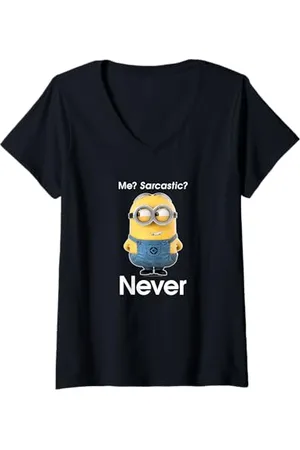 Minions Damen Despicable Me Dave Me? Sarcastic? Never T-Shirt mit V-Ausschnitt