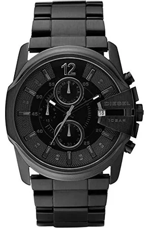 Diesel Herrenuhr Master Chief Chrono, Dreizeigeruhrwerk, 49mm schwarzes Edelstahlgehäuse mit Edelstahlarmband, DZ4180