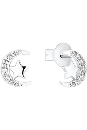 Prinzessin Lillifee Ohrstecker 925 Sterling Silber Mädchen Kinder Ohrschmuck, mit Zirkonia synth., 0,7 cm, Silber, Mond-Stern, Kommt in Schmuck Geschenk Box, 2035293