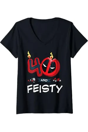 Marvel Damen Deadpool 40th Birthday Party "40 and Feisty" Funny T-Shirt mit V-Ausschnitt