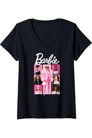 Barbie Damen - Rosa Gitter T-Shirt mit V-Ausschnitt