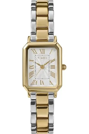 Timex Trend Damen-Armbanduhr, 21 mm, Armband aus zweifarbiger Legierung, weißes Ziffernblatt, zweifarbiges Gehäuse TW2Y01300