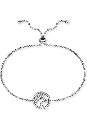 Engelsrufer Damen Armband Sterling Silber mit Lebensbaum Anhänger, Zirkonia Steine, verstellbarer Schiebeverschluss, nickelfrei, Allergiker geeignet