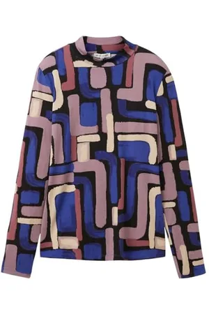 TOM TAILOR Damen Basic Langarmshirt mit Muster, black abstract design, L