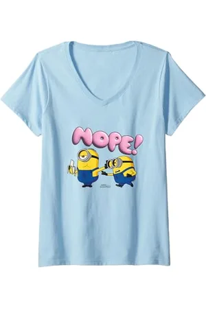 Minions Damen Nope! Stuart Enjoying a Banana Big Chest Poster T-Shirt mit V-Ausschnitt