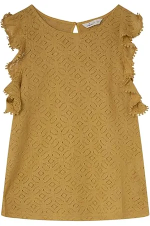 Springfield Damen Camiseta Sin Mangas Volantes Y Abertura En La Espalda Con Botón Coco T-Shirt Struktur Crochet Rüschen, , L
