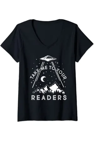 MUGLER Damen Bring mich zu deinen Lesern Alien T-Shirt mit V-Ausschnitt