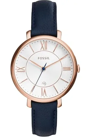 Fossil Uhr für Damen Jacqueline, Quarzwerk, 36mm Rose Gold Edelstahlgehäuse mit einem Echtlederarmband, ES3843