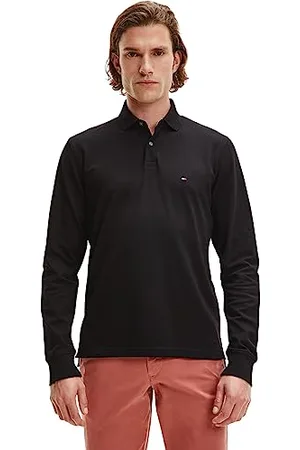 Tommy Hilfiger Herren Poloshirt Langarm Regular Fit mit Knopfleiste, Schwarz (Black), XXL