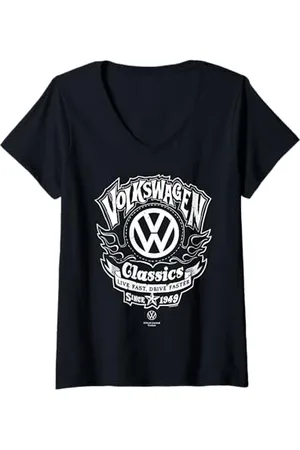 Volkswagen Damen Flammendes VW-Biker-Logo von T-Shirt mit V-Ausschnitt