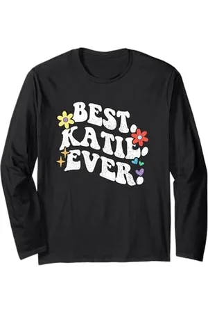 Personalized Name Mothers Day outfit For Women Retro Groovy Best Katie Ever Vorname Muttertag Mädchen Langarmshirt