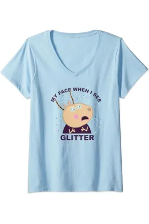 Peppa Pig Damen Peppa Wutz Madame Gazelle Glitter T-Shirt mit V-Ausschnitt