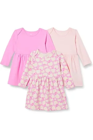 Amazon Mädchen Baumwollkleid Mit Langen Ärmeln, 3er-Pack, , 4 Jahre