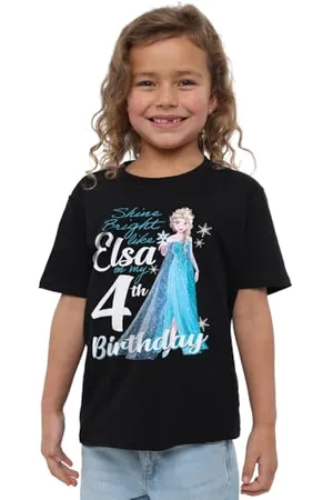 Disney Frozen Bright Like ELSA 4th Birthday Girls T Shirt, Black, 3-4 Years