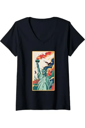 American Needle Damen Lady Liberty America T-Shirt mit V-Ausschnitt