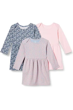 Amazon Baby Mädchen Baumwollkleid Mit Langen Ärmeln, 3er-Pack, , 3-6 Monate