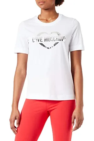Moschino Womens with Heart Print in Silver foil. T-Shirt, , 40