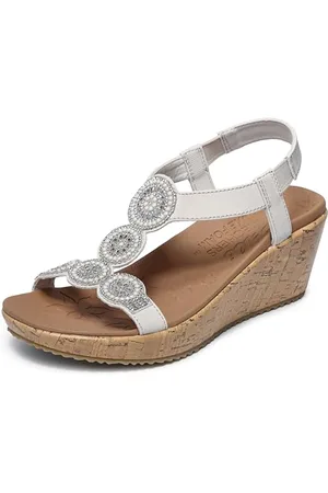 Skechers Damen Beverlee Date Glam Keilsandale, Off White Duraleather Clear Rhinestone, 37 EU
