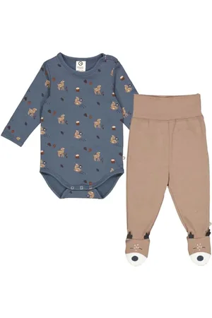 Müsli By Green Cotton Baby Boys Deer Set Base Layer, Stormy Blue/Shade/Bark, 80