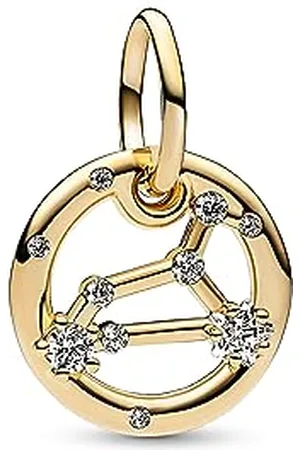 PANDORA Moments Sternzeichen Löwe Charm-Anhänger aus Sterling Silber mit 14 Karat vergoldeter Metalllegierung, Zirkonia, Kompatibel Moments Armbänder, 762725C01
