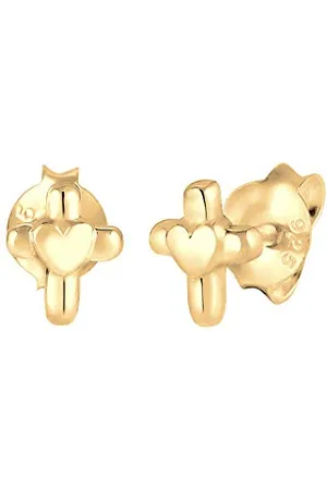 Elli Ohrringe Kinder Kreuz Herz Religion in 925 Sterling Silber vergoldet