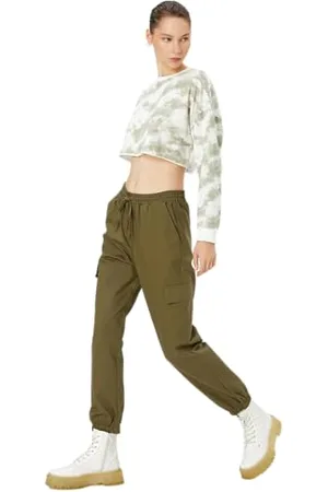 Koton Women Jogger Cargo Pants Drawstring Pockets Cotton
