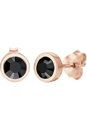 Elli Ohrringe Damen Basic Geo Rund mit Kristalle Schwarz in 925 Sterling Silber Rosé vergoldet
