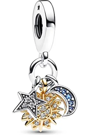 PANDORA Bicolor Himmlischer Dreifacher Charm-Anhänger aus Sterling Silber mit 14 Karat vergoldeter Metalllegierung, Cubic Zirkonia, Kompatibel Moments, 762676C01