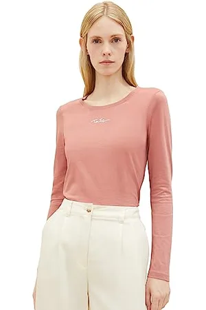 TOM TAILOR Damen 1039760 Basic Langarmshirt mit Schriftzug, 32224-fading Rose, XL