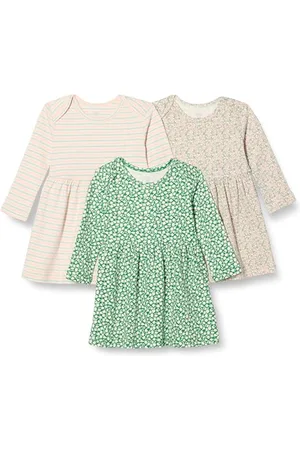 Amazon Baby Mädchen Baumwollkleid Mit Langen Ärmeln, 3er-Pack, , 12 Monate
