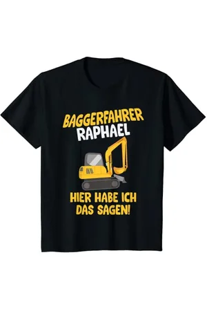 Shirts of Heaven - Bauarbeiter, Bagger & Baustelle Kinder Baggerfahrer Raphael, Baustelle T-Shirt mit Name, Kinder T-Shirt