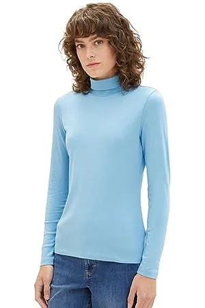 TOM TAILOR Damen 1038157 Basic Langarmshirt mit Rollkragen, 15592-Clear Light Blue, L