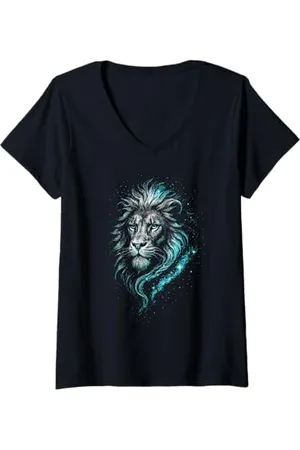 Nature Damen Afrika Löwenkopf Augen Mähne Wildlife Großkatze Dschungel T-Shirt mit V-Ausschnitt