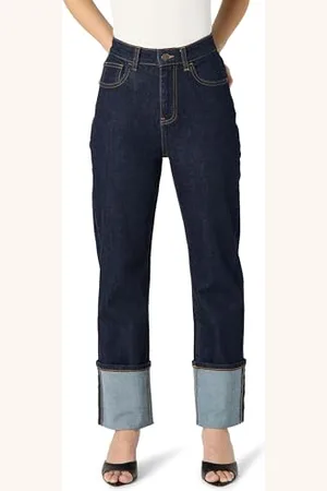 THE DROP Belle Foldover Straight Leg Jeans, , 32